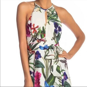 Parker empire waist floral keyhole mini dress